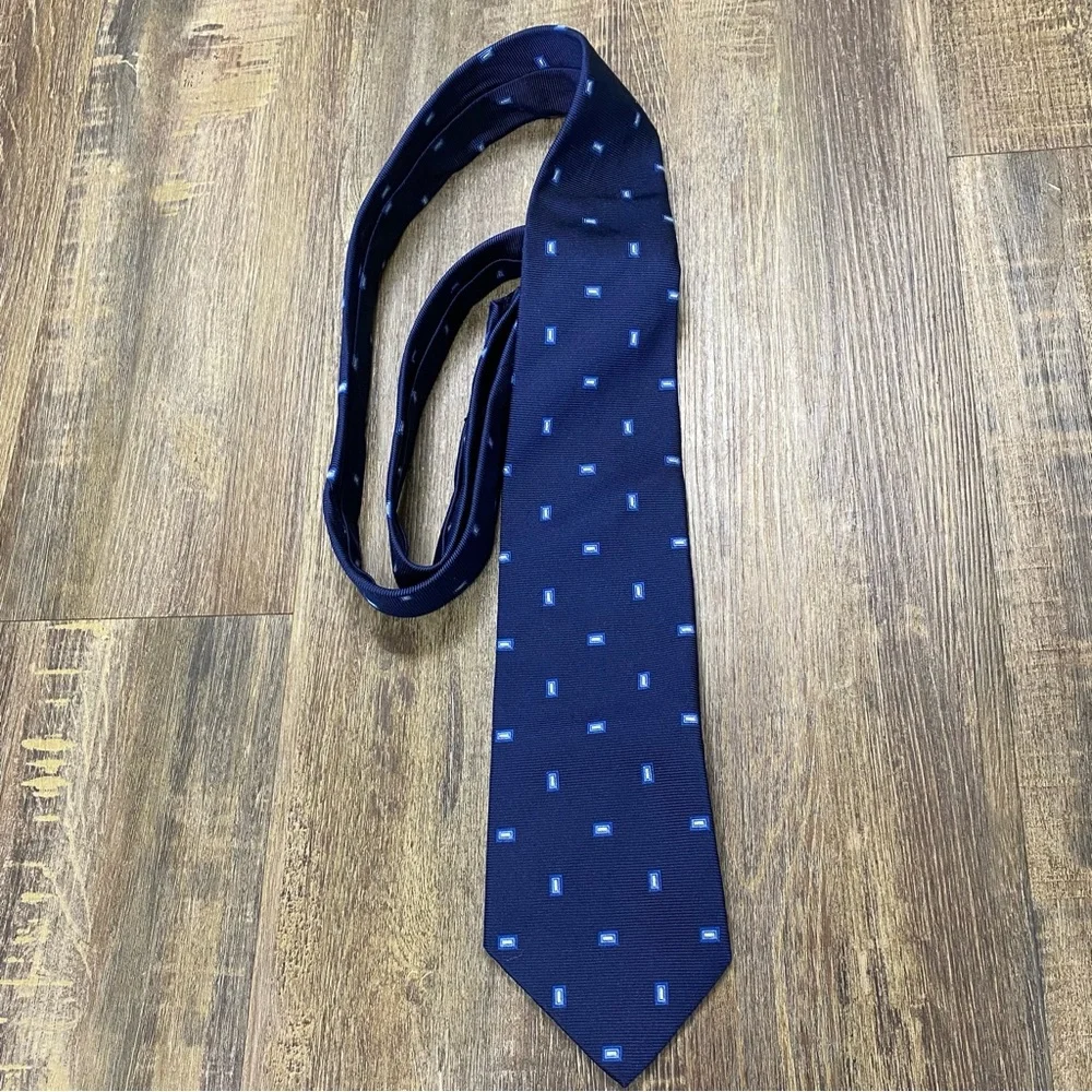 Brooks Brothers Navy Blue Patterned‎ Embroidered Men's Silk Tie Vintage 90’s